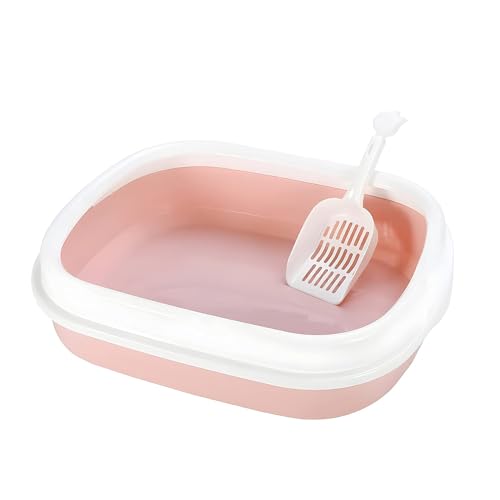 Image of Cat Litter Box Tray with Free Scooper | Semi Closed Design and Durable Quality | Suitable for All Adult Cats & Kittens, Color - May Vary
