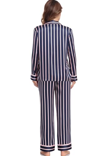Image of Serenedelicacy Women's Satin Pajama Set Long Sleeve Button Down Sleepwear 2-Piece Silky Pj Set