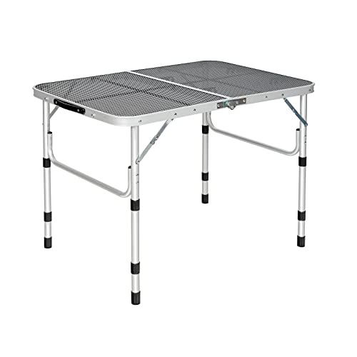 GYMAX Aluminum Folding Camping Table, Adjustable Grill Table Portable Metal Grill Stand for BBQ, Camping, Outdoor Cooking