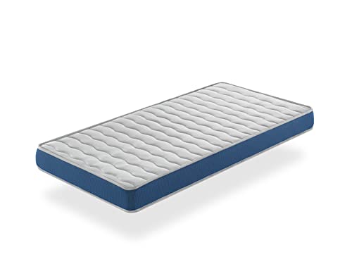 SHAULA Colchon Cuna 60X120 Velvet Azul Espuma, Altura 11 CM, Transpirable y ergonomico. Firmeza Ideal para Bebes