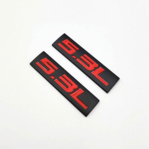 Image of 2X 5.3L Engine Alloy Auto Trunk Door Fender Bumper Badge Decal Emblem Self-Adhesive Tape Sticker (Black Red)