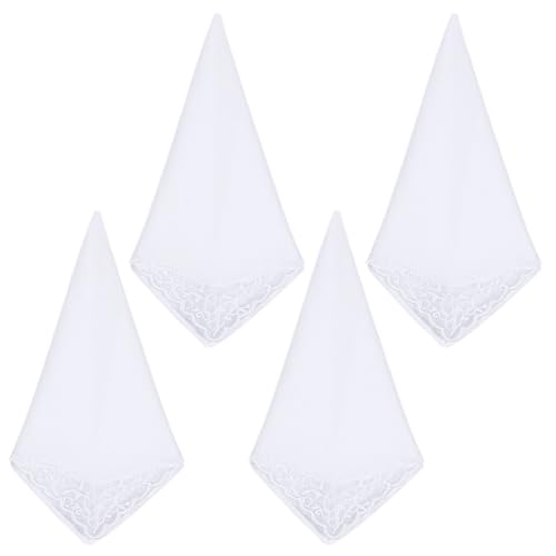 Aeaocvo 4 pañuelos blancos para mujer, pañuelos de algodón suave blanco puro para boda, pañuelo de encaje bordado para mujer para fiesta de té de la tarde