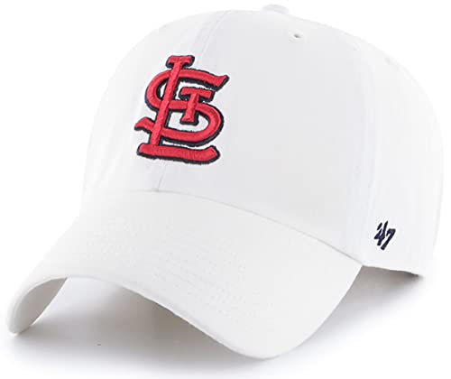 '47 MLB White Primary Logo Clean Up Adjustable Strap Hat Cap, Adult One Size Fits All (St Louis Cardinals)