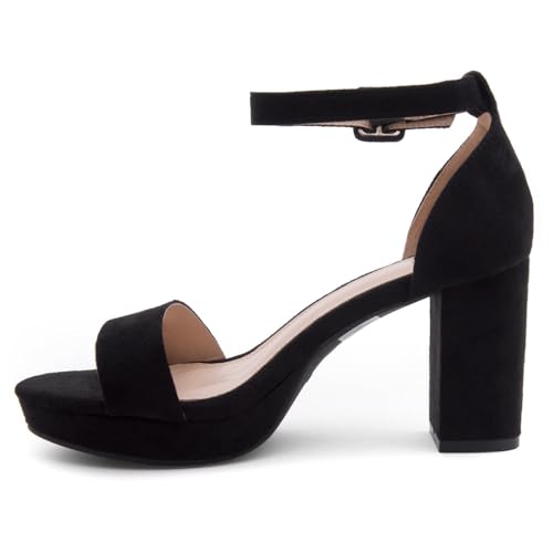 Image of Shoe Land Platform Heels for Women | 3.75 Inch Chunky Block Heeled Sandals with Ankle Strap | Open Toe Strappy High Heels for Wedding, Party & Formal Events