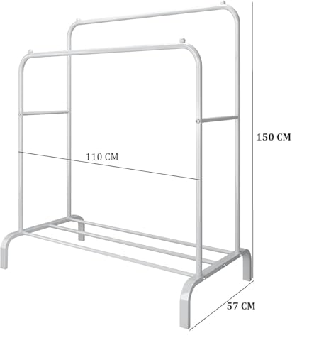 Image of Strassis Design PC Metal Garment Rack Multipurpose Clothes Rack with Bottom Shelf /Coat Jacket Hanger for Home Bedroom Storage Organizer Unique Display Stand (White)