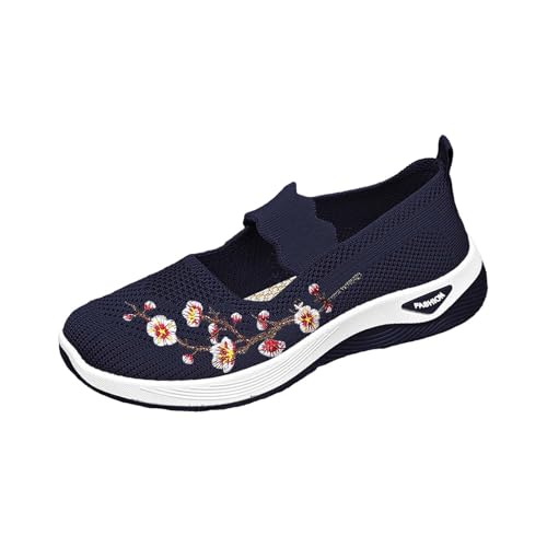 Womens Soft Sole Mesh Shoes Breathable Slip On Orthopedic Tennis Shoes Floral Print Dressy Mary Jane Loafers Walking