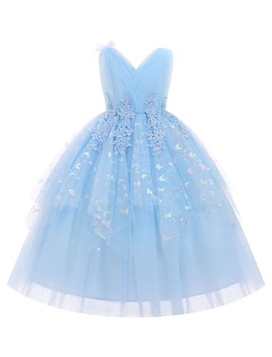 Flower Girl Formal Wedding Dress Sparkly Butterfly Junior Bridesmaid Pageant Outfit Princess First Communion Prom Gown