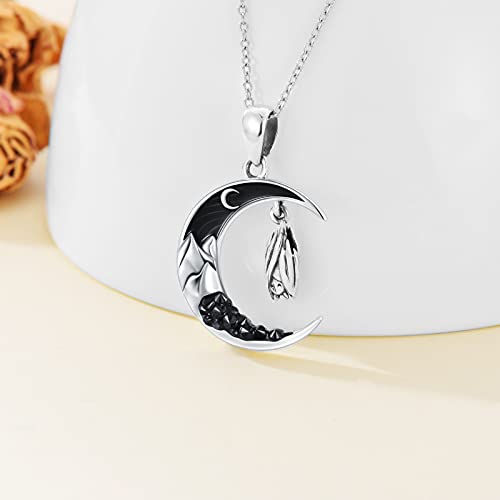 Flpruy Bat Crescent Moon Necklace 925 Sterling Silver Gothic Pendant Black Cz Mountain Necklace Jewelry For Women Girls #TOP4