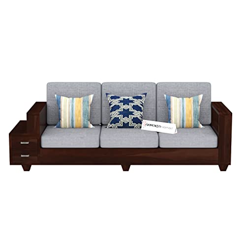 Image of Sheesham Wood 7 Seater Sofa Set with 2 Drawer Storage | 3+2+2 Wooden Sofa Set Furniture for Living Room Home Office (Walnut Finish)
