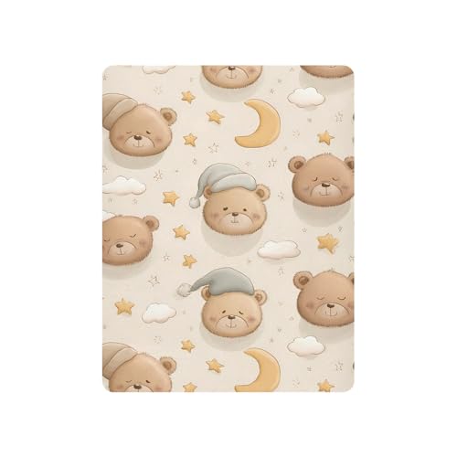 Image of Cartoon Bear Head Pattern Crib Sheets Stretchy Portable Sheets for Baby Toddler Breathable Soft Crib Mattress Sheet for Girls Boys