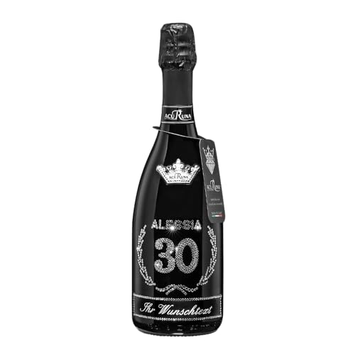 Geschenk Geburtstag personalisiert Prosecco Flasche 0,75 l mit Strass verziert Motiv: ALESSIA...