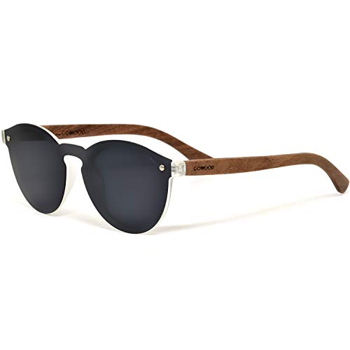 Round Reflective Wood Sunglasses For Women & Men with Special One Piece Style Polarized Lens and with Wood Box