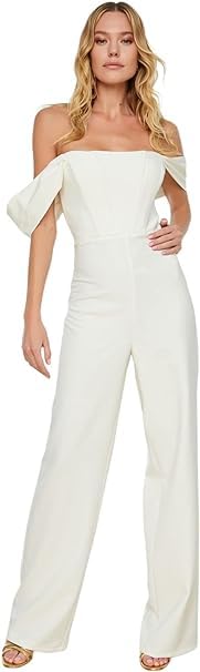 Trendyol Einfarbiger gewebter Damen-Overall, Natur, 38