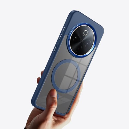 Image of KARWAN️ Translucent Hybrid Case with Metal Ring Phone case Cover for Vivo Y300 Pro|Compatible with N52 Strong Magnets Mag| Wireless Compatible (6.77 inch) (Blue)