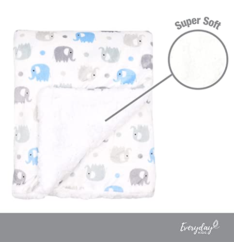 Everyday Kids Large Ultra Soft Gray And Blue Elephant Minky Baby Blanket For Boys Mink And Sherpa Toddler And Baby Boy Blanket Measures 30 X 40”; Trendy Animal Elephant Baby Nursery Decor #TOP5