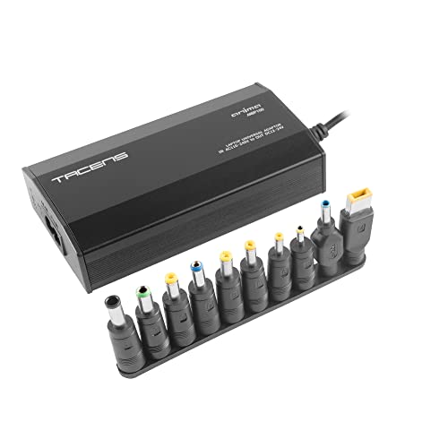TACENS ANIMA ANBP100, Cargador Universal Compacto para Portátiles, 10 Adaptadores, 8 Voltajes, Conector USB, 100W de Potencia, Negro