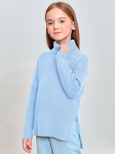Haloumoning Girls Oversized Turtleneck Sweaters Kids Fashion Ribbed Knit Pullover Sweater Fall Clothes with Side Slit2