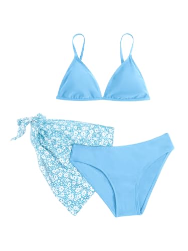Image of SHENHE Girl's 3 Piece Swimsuits Cute Spaghetti Strap Triangle Bikini with Ditsy Floral Cover Up Teen Bathing Suits