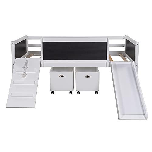 Glchq Multifunctional Design Solid Wood Twin Kids Loft Bed With Slide For Boys & Girls Bedroom (White With Two Storage Boxes) #TOP2