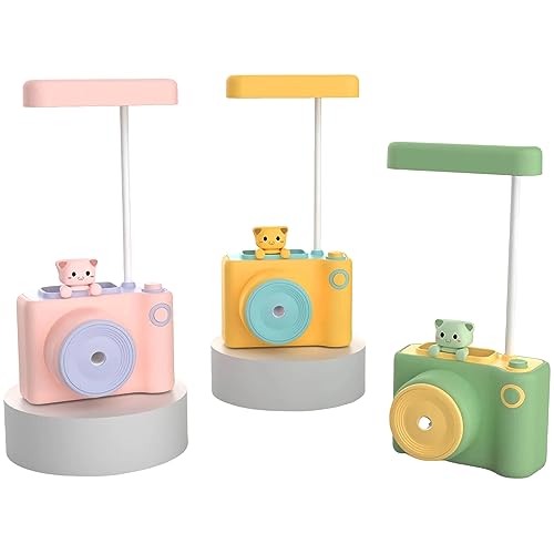 Image of Kiditos Small Study Desk LED Lamp Rechargeable, 360 Flexible Gooseneck Lamp with Pen Holder, Pencil Sharpener, Table Lamp for Girls Boys Room (Camera), White