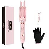 Automatic Curling Iron - SIQUER 1 1/4 inch Automatic Hair Curler Anti-Tangle Auto Curling Wand with 10s Timer 5 Temperatures 60min Auto Shut-Off, Fast Heating Spin Iron for Hair Styling (Pink)