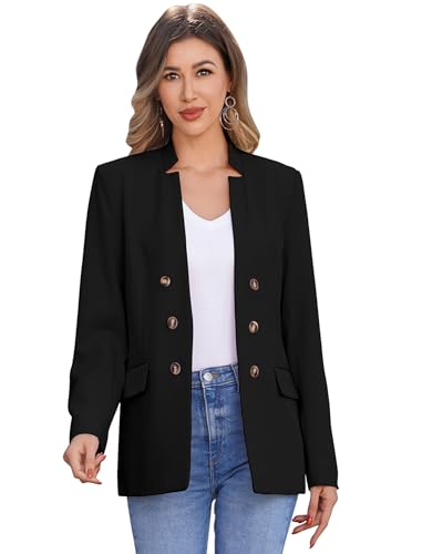 OBEEII Women's Long Sleeve Stand Collar Casual Blazers Jacket Elegant Business Office Blazer with Pockets
