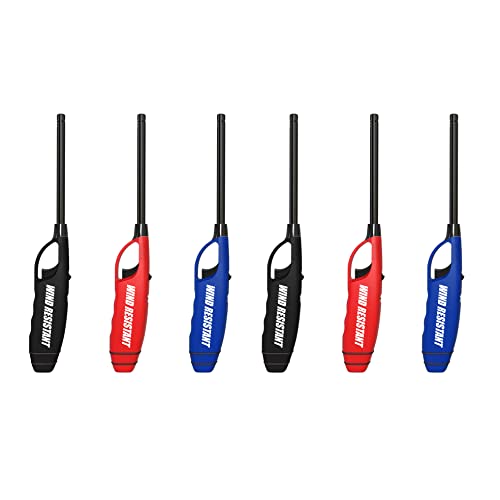 Elite Brands USA Windproof Multipurpose Long Neck Lighters, Ideal for Camping Hiking BBQ Grilling Fireplace Outdoor, Utility Lighters, Value Pack of 6