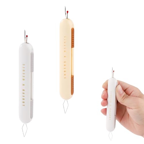 2pcs 2 in 1 Needle Threader Seam Ripper, Integrated Seam Remover & Needle Threading Tool Multifunctional Seam Rippers for Sewing Crafting Knitting Cross Stitch Quilting Supplies(Grey, Yellow)