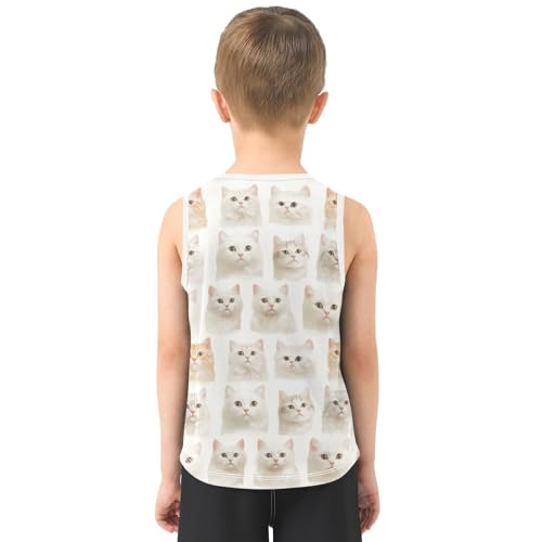 Boys Tank Top Shirts Cat Animal White Sleeveless T-Shirts Crew Neck for Kids Clothing Children3