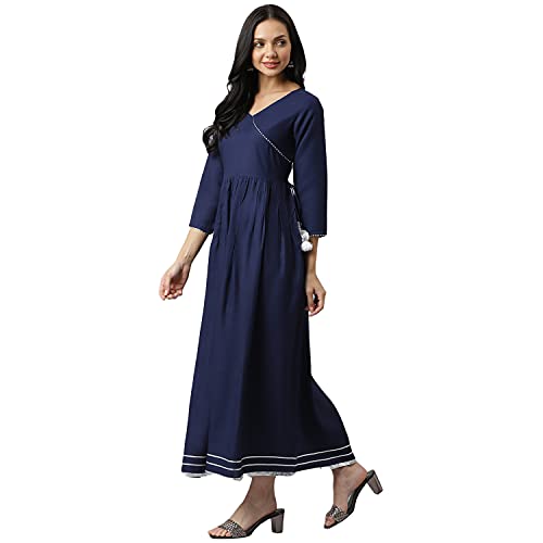 Image of Stylum Women's Solid Rayon Angrakha Kurta Dupatta Set (Kdlehernavy36 Navy Blue, S)