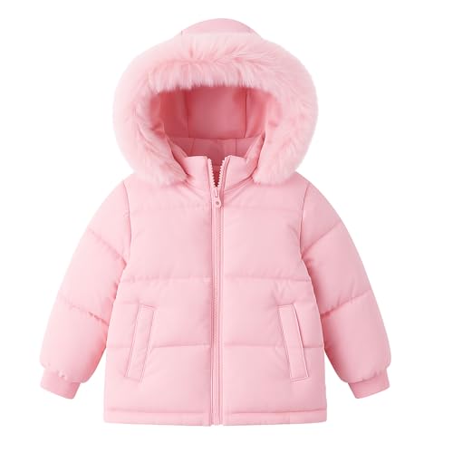 HILEELANG Baby & Kids Cotton Padded Puffer Jacket with Detachable Faux Fur Hood, Warm & Cozy Winter Coat for 1-6 Years