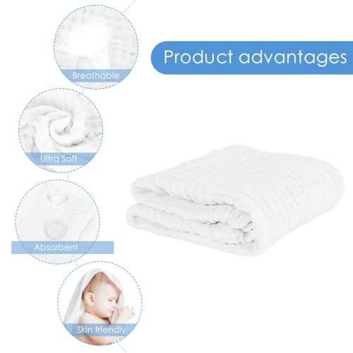 Image of Kassy Pop Muslin Cotton Bath Towel Cum Baby Swaddler - Pack of 2 | Extra Soft Towels for Newborn 0 to 3 Years l 100% Organic Cotton wash Towel | 105 X 105 cm (Green and White)