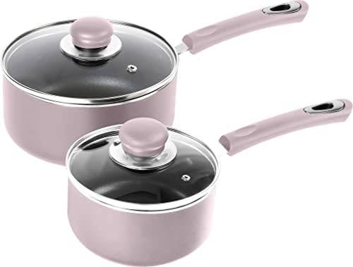 Utopia Kitchen Nonstick Saucepan Set - 1 Quart and 2 Quart - Glass Lid - Multipurpose Use for Home Kitchen or Restaurant (Purple-Black)