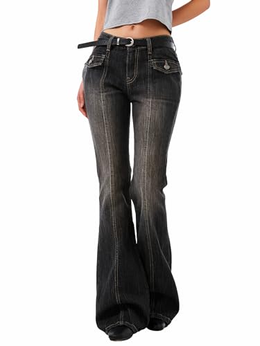 Best Boots with Baggy Jeans: Style Guide 13 EMMIOL Mid-Low Rise Flare Jeans for Women, Y2K Baggy Boot Cut Flared Bootcut Wide Leg Womens Denim Pants Stretch,S