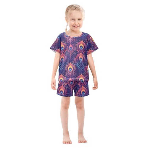 ALAZA Stylish Peacock Feather Pajamas Short Sleeve 2 Piece Sleepwear Top and Bottom Pajama Set Unisex3