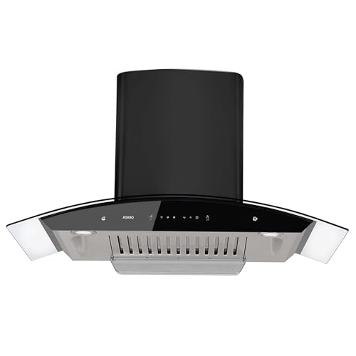 AGARO Grand Kitchen Chimney 90 cm 1200 m3/hr Auto-Clean curved glass Kitchen Hood, SS Baffle Filter, Touch and Motion Sensor Control and Digital...