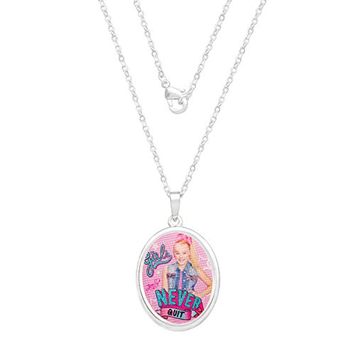 Jacmel JewelryNickelodeon JOJO Siwa Brass Silver Plated Oval Pendant w/ 18" Chain 1"