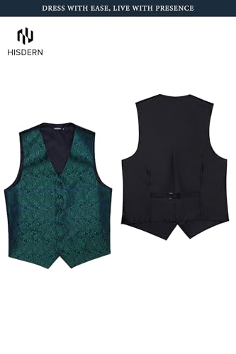 Image of HISDERN Mens Vest Tie Set 3PC Formal Waistcoat Paisley Floral Jacquard Necktie Pocket Square Suit Vests Wedding Party