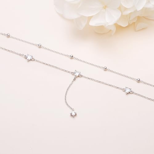 Image of S925 Ankle Bracelet for Women Heart Multilayer Anklets Dainty Beaded Chain Adjustable 9+1 Summer Cute Beach Foot Jewelry