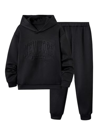 WDIRARA Boy's 2 Piece Letter Graphic Sweatsuits Long Sleeve Hoodie and Sweatpants Set