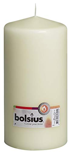 BOLSIUS Ivory Pillar Candle Large - 4 x 8 Inches - 120 Hours Burn Time - Premium European Quality - Smooth and Smokeless Flame - Relight Unscented Wedding, Dinner, Party, and Special Occasion Candle