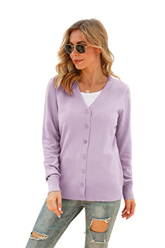 Image of VIISHOW Women Long Sleeve Button Down V Neck Lightweight Basic Knit Sweater Cardigan