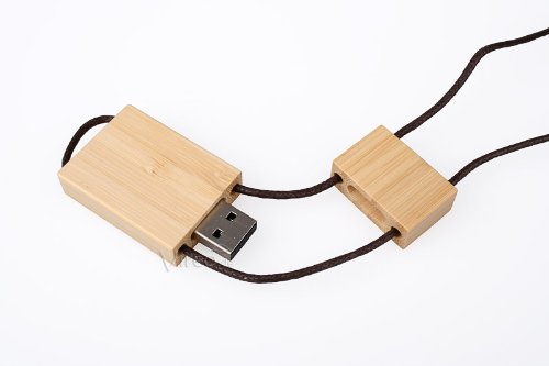 Vireo - Memoria USB (4 GB, diseño de madera de bambú, con cordón)