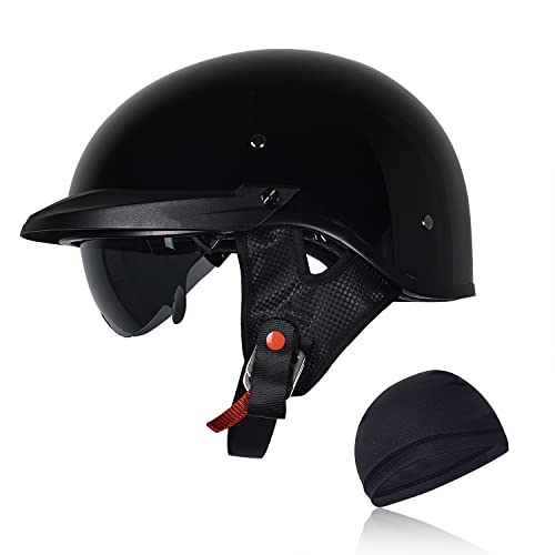 Chcycle Half Helmet Motorcycle Men Women With Sunshield,Vintage Motorcycle Helmet Casco Para Moto For Cruiser Scooter Dot Approved (Gloss Black, Small) #TOP12