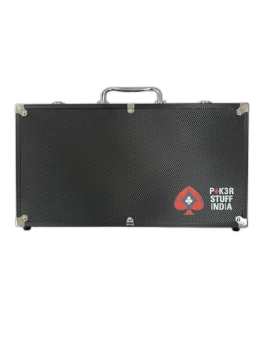 Image of POK3R STUFF INDIA Empty 300 Pc Black Aluminium Poker Chip Case - Durable Lockable Carrying Box | Portable Storage Organizer for Casino Chips, Poker Nights, Home Games & Tournaments (No Chips)