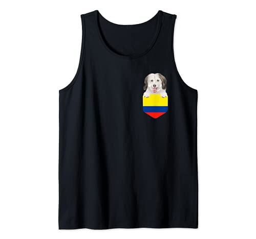 Colombia Flag Coton de Tulear Dog In Pocket Tank Top, Black, S