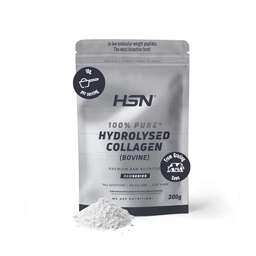 HSN Colágeno Hidrolizado Bovino en Polvo | Sin Sabor 300g | 10g Péptidos de Colágeno de Bajo Peso Molecular | Sin Añadidos ni Aditivos | No Incluye Dosificador | No-GMO, Sin Gluten