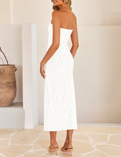 ZESICA Women's 2025 Summer Boho Floral Strapless Bodycon Dress Off Shoulder Tube Beach Party Long Midi Dresses4