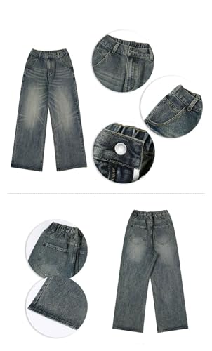 Men's Elastic Waist Washed Jeans Loose Straight A-Line Jeans2