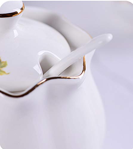 Ceramics Retro Flower Sugar Bowl Spice Jar Storage Seasoning Pot With Lid Spoon #TOP4
